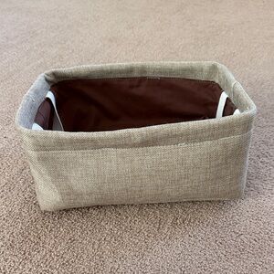 Beige Fabric Storage Basket with Brown Lining - Compact Organizer for pet toys
